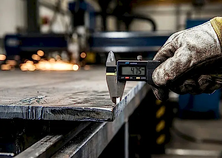 sac fiyatları 6 Sac ağırlık hesaplaması öncesi dijital kumpas ile hassas sac kalınlık ölçümü ve kalite kontrol.