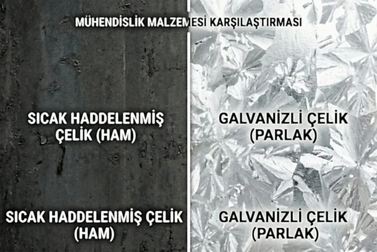 sac fiyatları 5 Solda mat yüzeyli siyah sac, sağda parlak ve paslanmaz galvanizli sac yüzey dokusu karşılaştırması