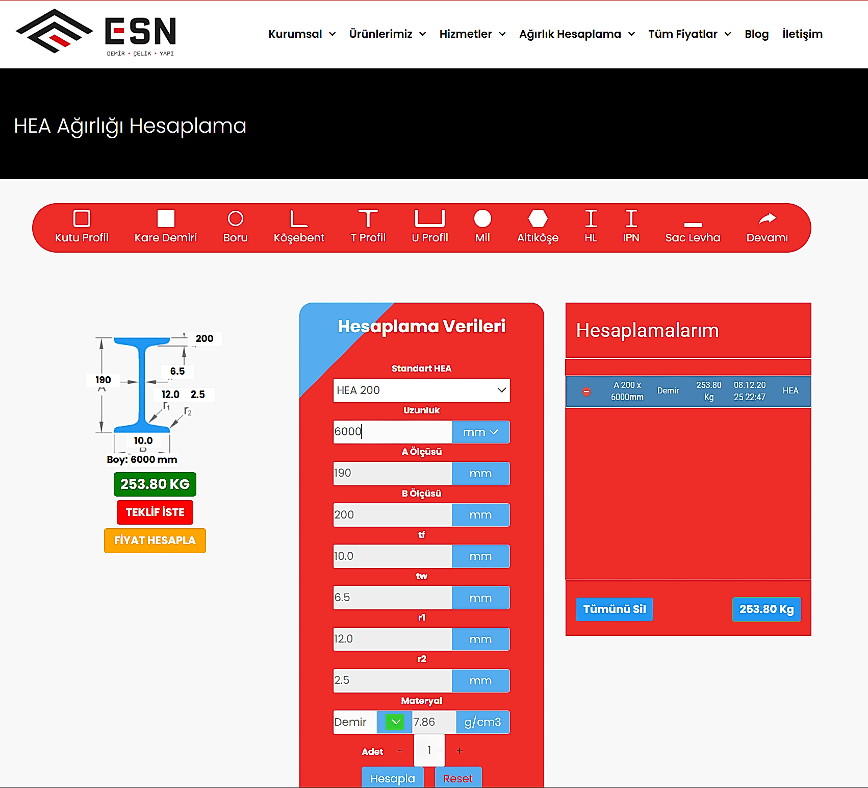 hea profil 4 esn agirlik olcu tablosu